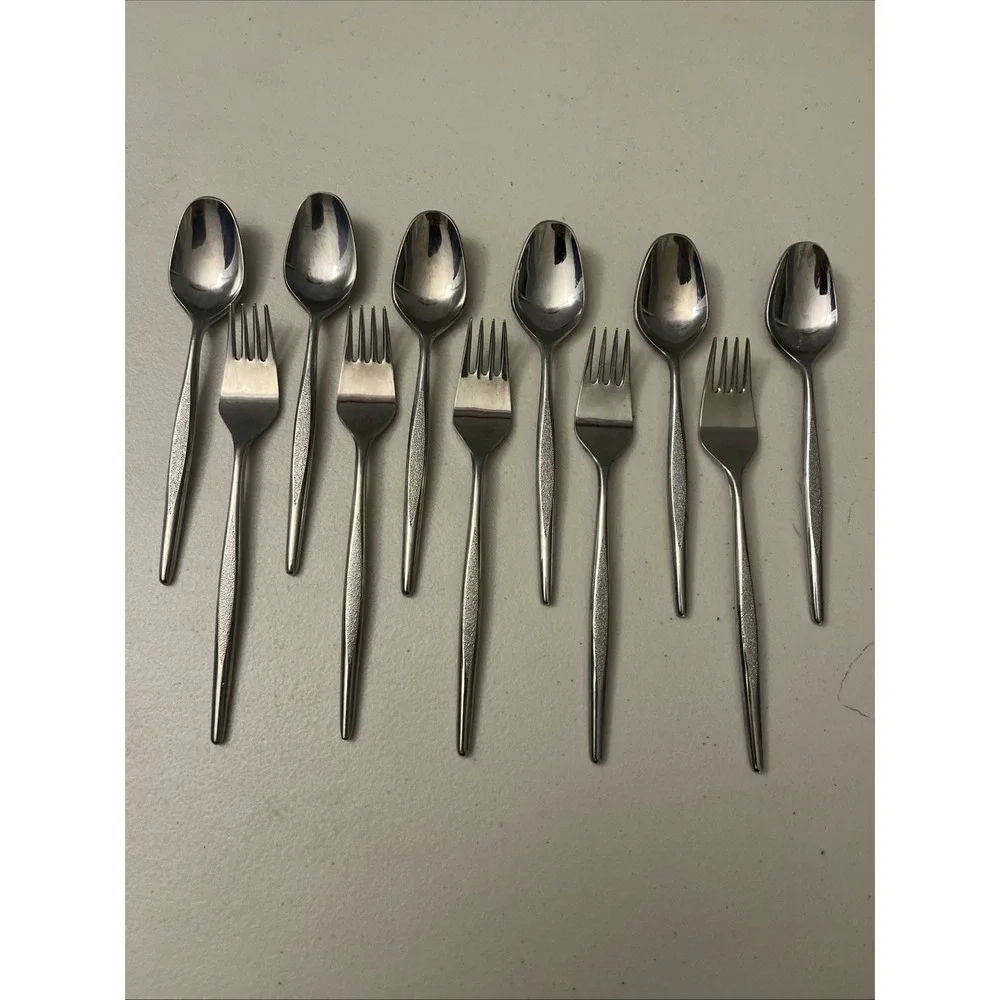 Stainless Steel Japan Flatware Lot of 11 Spoons, Forks Textured Handle